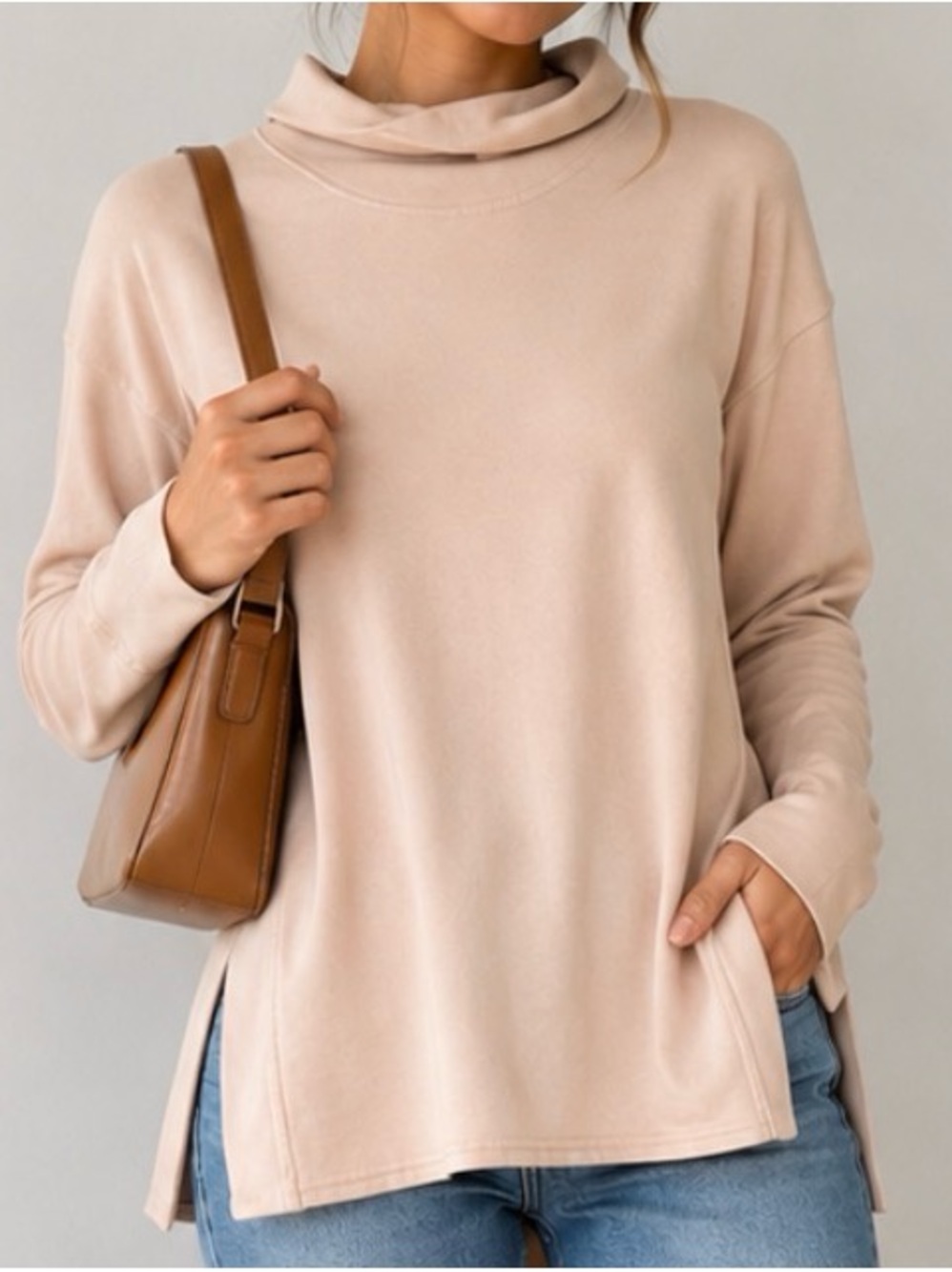 CHAMPION Muted Pink Long Sleeve Turtle Neck Tunic Sweatshirt Size XS
